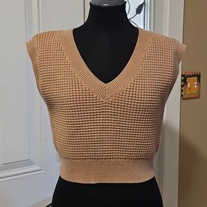 Lucy Paris Oaklyn Camel  Sleeveless Waffle Knit Vest XS